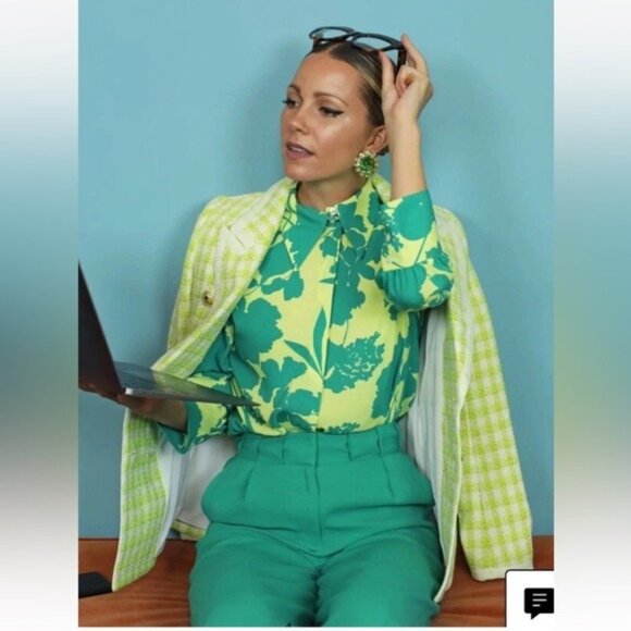 Halogen x Atlantic-Pacific Neon Green Tweed Blazer Jacket Size 10 NWOT - Picture 3 of 14